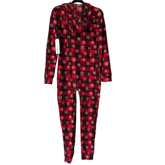 SHO SHO Snowflake Jumpsuit Pajamas With Hood Winter Holiday Christmas Festive M - Picture 4 of 8
